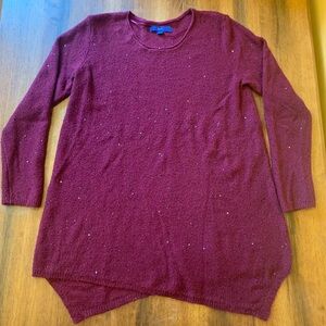 Apt. 9 sweater women’s large burgundy maroon sequins longsleeve handkerchief cut